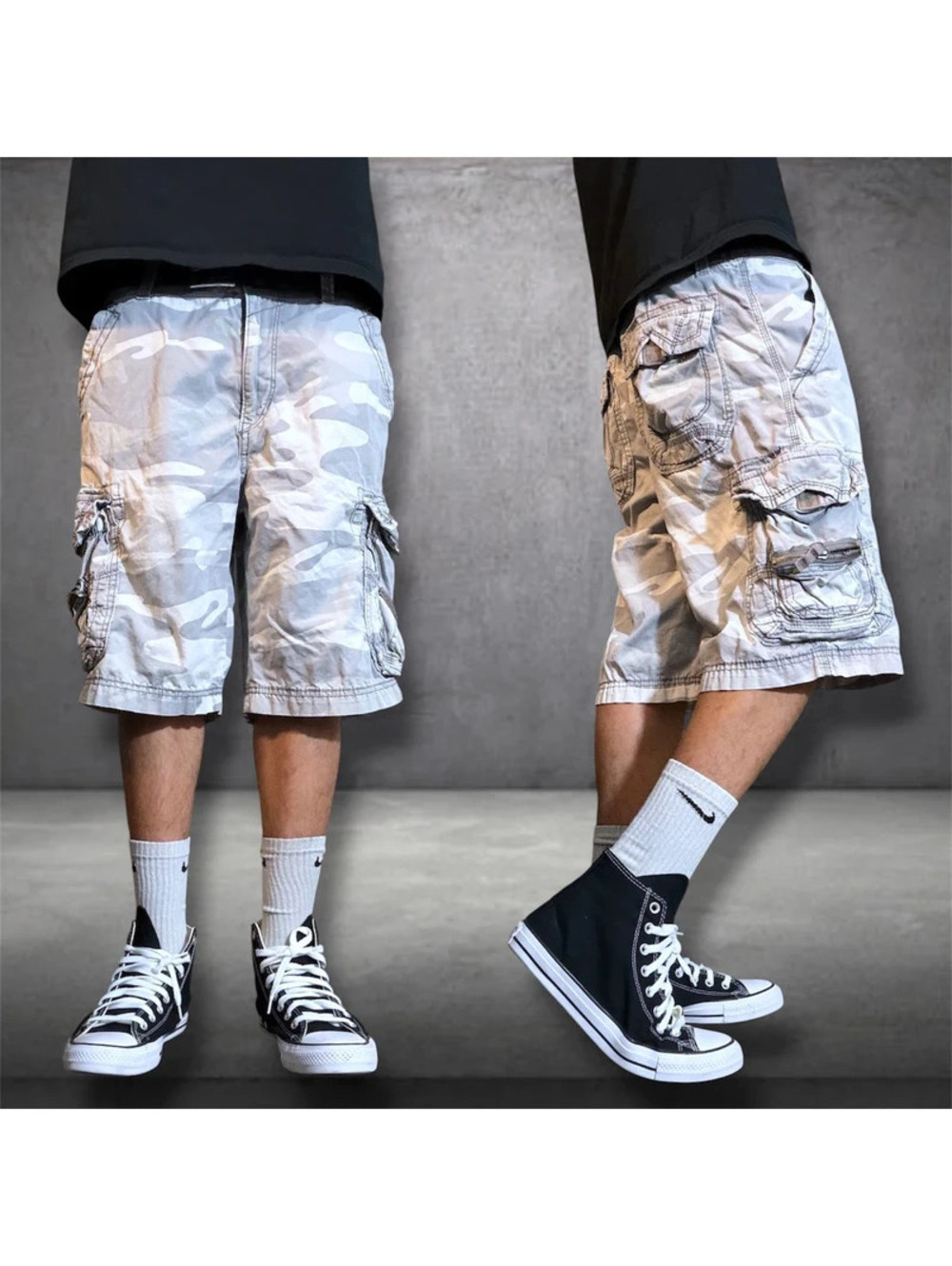 Y2K baggy gray camo cargo shorts size 34 100% cotton union bay